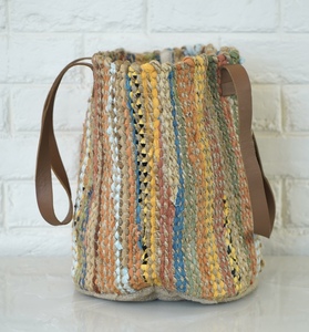 Bolso Tote de Yute a Rayas con Correas de Cuero, Estilo Bohemio, Bolso de Hombro para Mujer, Parte Superior Abierta, Duradero, para Uso Diario en Todas las Estaciones - Product Image 4