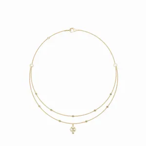 Collier double chaîne en or 18 carats pour femme avec pendentif diamant taille marquise et poire, style mariage tendance, 0,592 carats, pour usage quotidien - Product Image 2