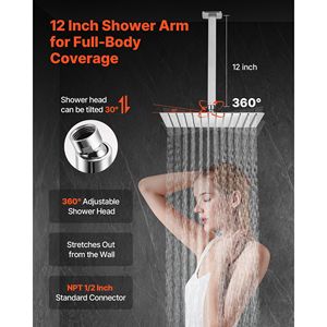 Pommeau de douche carré de 12 pouces, douchette à main, système de douche de plafond pour salle de bain, accessoire de douche de qualité - Product Image 4