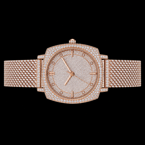 Reloj de Lujo con Diamantes en Oro Rosa, Correa de Malla de Acero Inoxidable, Reloj de Pulsera de Cuarzo para Hombre y Mujer, Estilo Premium - Product Image 2