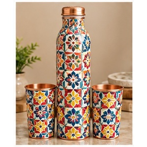 <b>Vintage</b> Black Copper Water <b>Bottle</b> Set with Daisy Print Portable Travel Drinkware - Product Image 6