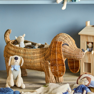 Panier de rangement en rotin pour chambre d'enfant, adorable chien teckel, panier en osier en forme d'animal, parfait pour ranger les jouets et les serviettes - Product Image 1