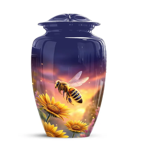 Purple Aluminium Cremation Urn for Human Ashes Round Memorial Burial <b>Vase</b> up to 200lbs for Funeral Display - Product Image 1