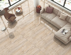 กระเบื้องปูพื้นและผนังลายไม้สีงาช้างแบบด้าน ผลิตจากพอร์ซเลน ทนกรด กันลื่น เหมาะสำหรับปูพื้นภายในโรงแรมและอพาร์ตเมนต์ - Product Image 1