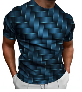 T-shirt à manches courtes pour homme, col rond, motif géométrique, coupe ajustée, respirant, polyester, vêtement décontracté, tissu tissé, impression par sublimation - Product Image 1