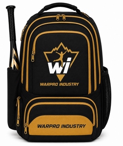 Sac à dos de sport WARPRO INDUSTRY noir et or 50-70L en nylon 600D avec logo et plusieurs poches - Product Image 3