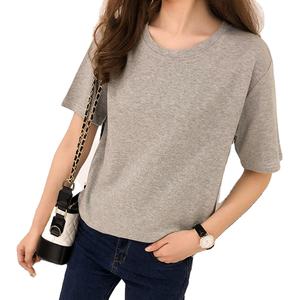 T-Shirt Femme Vintage O-cou 100% Coton Peigné Pré-Lavé Uni Blanc Jersey 50 Couleurs Stock Dentelle Bouton Casual Style Vintage - Product Image 3