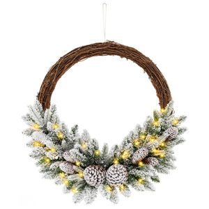 35 LED Lights Snow Flocked Artificial Christmas Wreath Elegant Christmas Garlands & Wreaths - Product Image 1