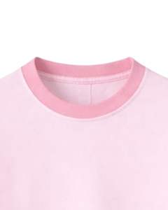 Camiseta de mujer personalizada en rosa claro con cuello y ribete de manga en rosa oscuro, informal, de manga corta, de algodón, para verano. - Product Image 4