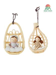 Muñeca Colgante de Ratán, Decoración Bohemia Hecha a Mano, Adorno de Pared, 2 Piezas, Tema de Bebé, Cuna de Pared para Muñecas - Product Image 1