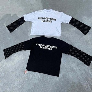 Camiseta Corta Oversize para Hombre 'Everybody Shine Together', Manga Larga Tipo Linterna, Ribete en Contraste, Algodón Jersey, Cuello Redondo, Estilo Casual - Product Image 1