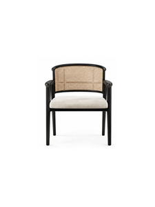 Fauteuil en bois moderne avec dossier en rotin et assise rembourrée pour salon, chambre, hôtel et restaurant - Product Image 1