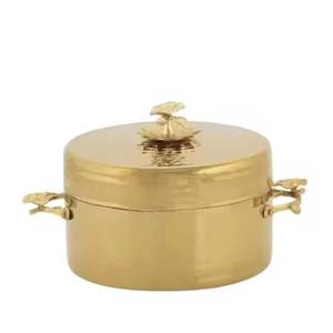 Tazón de Servir de Metal Dorado de Lujo con Tapa, Recipiente Decorativo para Guardar Frutos Secos y Dulces, Plato para Aperitivos, Decoración para Mesa de Boda - Product Image 1