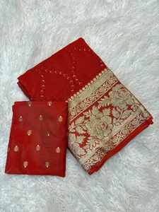 Sari de crepé de rosas Mysore con bordado de hilo de viscosa y lentejuelas, blusa Dola rusa pura, tela tejida ecológica de secado rápido para mujer - Product Image 3