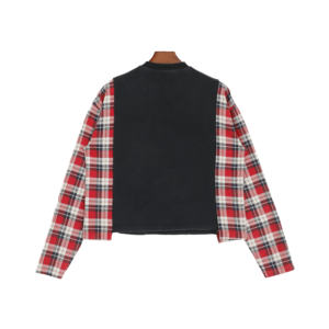 T-shirt pour homme en flanelle à carreaux 100% coton, manches longues, patchwork, surdimensionné - Product Image 2