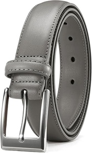 Cinturón Formal de Cuero Genuino, Color Gris Sólido, Hebilla Rectangular Plateada, Accesorio Duradero para Oficina y Trabajo - Product Image 5
