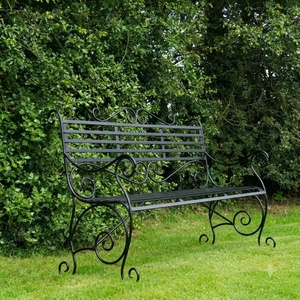 Weatherproof Powder Coated Wrought Iron Park <b>Bench</b> Custom Hand Forged <b>Metal</b> <b>Garden</b> Long Chair 2-Seater - Product Image 3