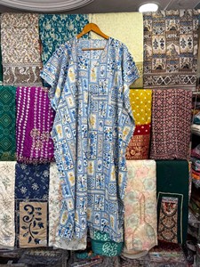 Cotton Casual <b>Kaftan</b> Maxi Dress with Feathers Eco-Friendly Natural Waistline <b>Plus</b> <b>Size</b> for Women - Product Image 1