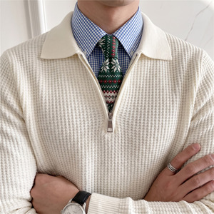 Custom <b>Men's</b> Heavy Cable Knit Classic Half Zip Turn-down Collar <b>Sweater</b> Winter Zipper Closure Anti-Wrinkle Anti-Shrink Front - Product Image 3