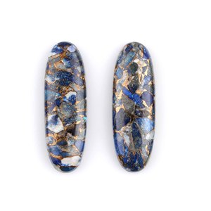 Cabochon ovale allongé en Lapis Lazuli naturel de Mohave, 10x30mm, dos plat, hautement poli, calibré, bleu, pour la fabrication de bijoux en gros - Product Image 1