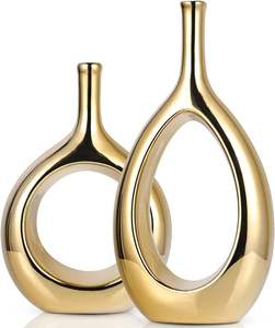 แจกันตกแต่งสีทอง, แจกันทองคำทันสมัย, แจกันโลหะแบบโปร่ง, แจกันดอกไม้แบบนามธรรม, แจกันตกแต่งบ้านหรูหราสำหรับวางบนโต๊ะ - Product Image 2