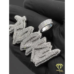 Lab Grown Diamond Iced Out Family <b>Name</b> Pendant Hip Hop Necklace Custom Script Bling <b>Chain</b> Luxury Jewelry Gift - Product Image 3