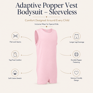 บอดี้สูทสีชมพูแบบไม่มีแขนมีซิป |   เสื้อผ้าสำหรับผู้ที่มีความบกพร่องทางประสาทสัมผัส ผ้าฝ้ายยืดหยุ่น 100% เนื้อนุ่ม ใส่ได้ทุกเพศทุกวัย เหมาะสำหรับเด็ก สวมใส่ได้ทุกวัน - Product Image 5