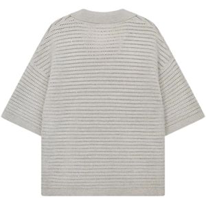 Polo Homme Gris Clair Tricoté Oversize à Manches Courtes, Maille Texturée, Décontracté, Haut d'Été Ample, Pull Polo OEM - Product Image 2