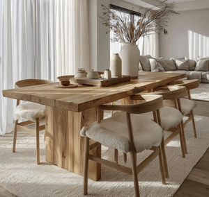 Mesa de Comedor Rectangular de Madera Maciza para 6 Personas, Muebles Modernos de Estilo Rústico para Comedor con Base de Madera Ranurada - Product Image 3