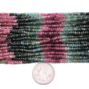 Turmalina Multicolor Natural de Sandía, Cuentas Rondelle Microfacetadas de 4 mm, Rosa, Verde, Azul, Coñac, Gema de Turmalina Multicolor - Product Image 4