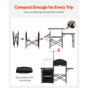 Tavolo da cucina portatile in alluminio per campeggio in alluminio con deposito parabrezza - Product Image 5