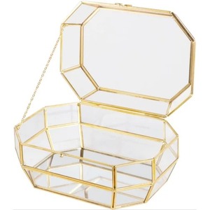 Boîte à bijoux élégante en métal et verre, organiseur de rangement élégant pour bagues, boucles d'oreilles, colliers, bracelets, chambre à coucher, commode - Product Image 1