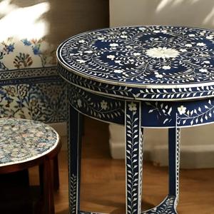 Table à tiroirs ILAHI avec incrustation de os et support en laiton, design moderne, détails en agate, rangement à trois niveaux, meuble portable pour la maison - Product Image 4