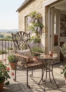 Chaise en fer forgé au design européen traditionnel, revêtement en poudre, mobilier métallique écologique pour restaurants - Product Image 4