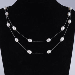 Collar de Perlas de Doble Capa con Diseño de Cielo Estrellado de Alta Gama para Mujer, Cadena de Clavícula con Forma de Arroz para Accesorios de Ropa - Product Image 1