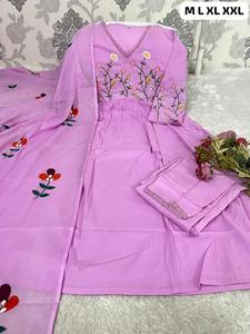 Nuevo Vestido Anarkali Informal de Diseñador, en Tela de Algodón Mulmul, Bordado, con Dupatta Pintada a Mano, de Secado Rápido, para Fiestas y Eventos - Product Image 6