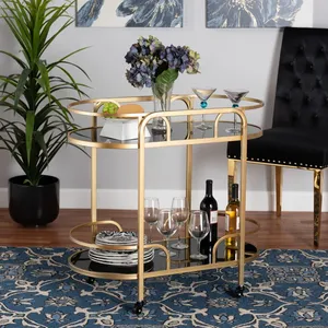 Chariot de service ovale en métal avec cadre doré et roues verrouillables, style glamour, design durable pour les fêtes - Product Image 6