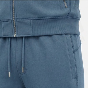 Survêtement bleu à capuche pour homme, fermeture éclair intégrale, couleur unie, vêtements de sport décontractés avec poches latérales, coupe classique, tenue d'automne - Product Image 5