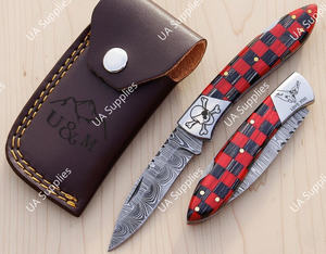 Cuchillo de bolsillo plegable EDC de acero de Damasco hecho a mano, nuevo diseño 2026, de venta caliente, con punta caída y mango de madera de Pakka oliva, OEM industrial - Product Image 5