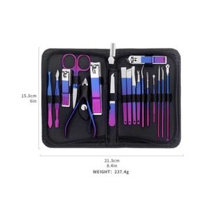 Set de Manicura de 16 Piezas con Acabado en Degradado Morado y Azul, Estuche Negro con Cierre, Kit Profesional de Acero Inoxidable para el Cuidado de las Uñas - Product Image 2
