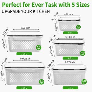 Set di 5 Contenitori Grandi per Frutta Senza BPA con Scolapasta Rimovibile, Organizzatore 2-in-1 per Frigorifero - Product Image 3
