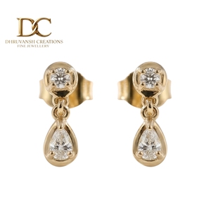New Handcrafted 14KT Solid Yellow Gold IGI Certified Lab Grown Diamond Stud Teardrop <b>Earring</b> Round Brilliant Cut Women Jewelry - Product Image 1