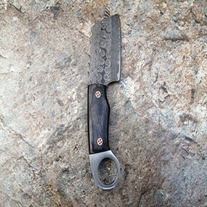 Couteau de chasse à lame fixe en acier Damas de qualité industrielle, fabriqué sur mesure par Trend Blades, pointe clip, manche en bois, étui en cuir - Product Image 4