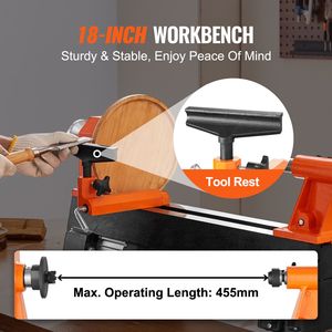 Tornio da banco per legno 10x18 pollici, motore da 0,5 HP 370W, 5 velocità regolabili, 220V - Offerte per la lavorazione del legno - Product Image 3