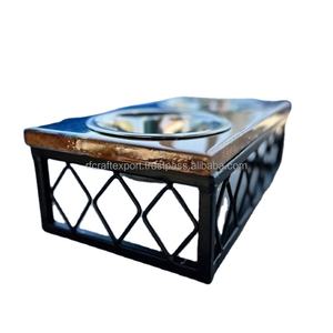 Alimentador ecológico de madera para gatos con soporte de acero inoxidable antideslizante, cuenco de comida y agua de hierro forjado de hueso de resina para mascotas, dueños de perros - Product Image 1