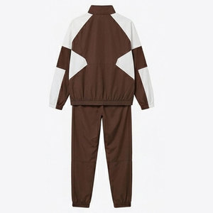 Chándal Unisex Marrón y Blanco con Bloques de Color, Manga Larga, Cierre de Cremallera de Cuarto, Diseño Deportivo, Transpirable, de Poliéster, para Adultos, Ropa de Otoño - Product Image 2
