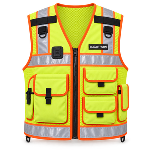 Blackthorn Orange Reflective Safety Vest with Pockets Zipper Closure Breathable Men's Work Outerwear Summer Casual Vest - Product Image 4