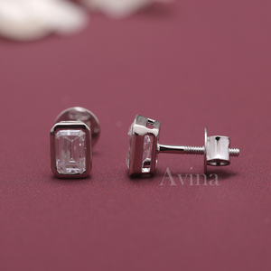 IGI Certified Lab Grown Diamond Emerald Cut Bezel Stud Earrings 9K White / Rose & Yellow Gold Solitaire Diamond Earrings - Product Image 3