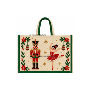 Christmas Embroidered Tote <b>Bag</b> with Nutcracker and Ballerina Design Vintage style custom beaded tote <b>bags</b> hand embroidery <b>bag</b> - Product Image 1