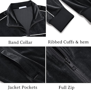 High Quality Hooded Printed Zipper up <b>Jacket</b> Trouser Pant <b>Velvet</b> Velour Tracksuit Two Pieces Set Breathable Wholesale - Product Image 4